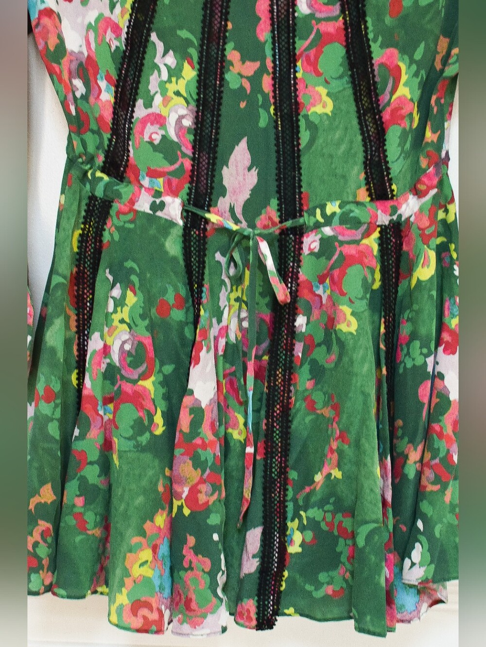 Manning Cartell Flower Show Mini Dress Green Silk Lace Slouchy Size 0 Cocktail - Picture 9 of 13